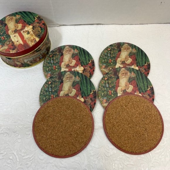 Vintage Style Christmas Metal Tin Coasters Set of 6 Santa Father Christmas 3.5" - Picture 4 of 10